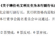 问事摇卦北京银行：同意聘任毛文利为副行长